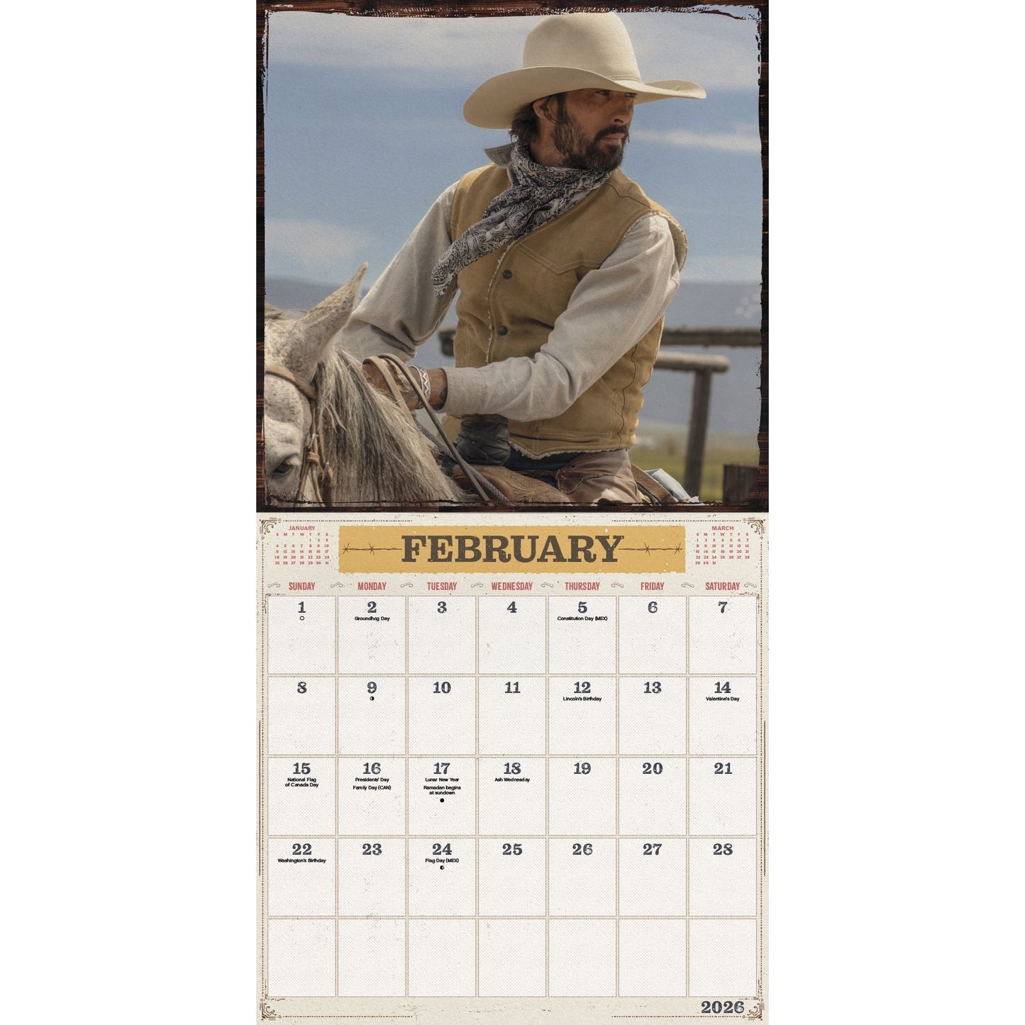 Yellowstone: From the Bunkhouse 2026 Wall Calendar