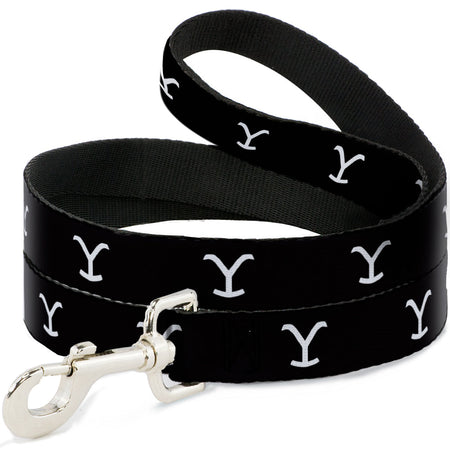 Yellowstone Y Logo Black and White Dog Leash front view