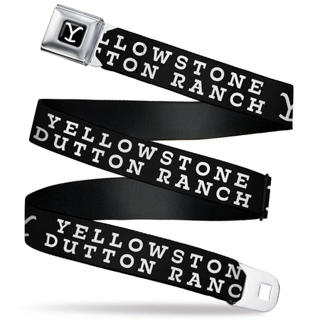 Yellowstone Y Logo Full Color Black and White Seatbelt Belt shown flat
