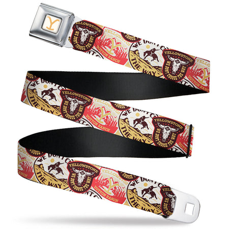 Yellowstone Y Logo Seatbelt Belt with stacked patch design