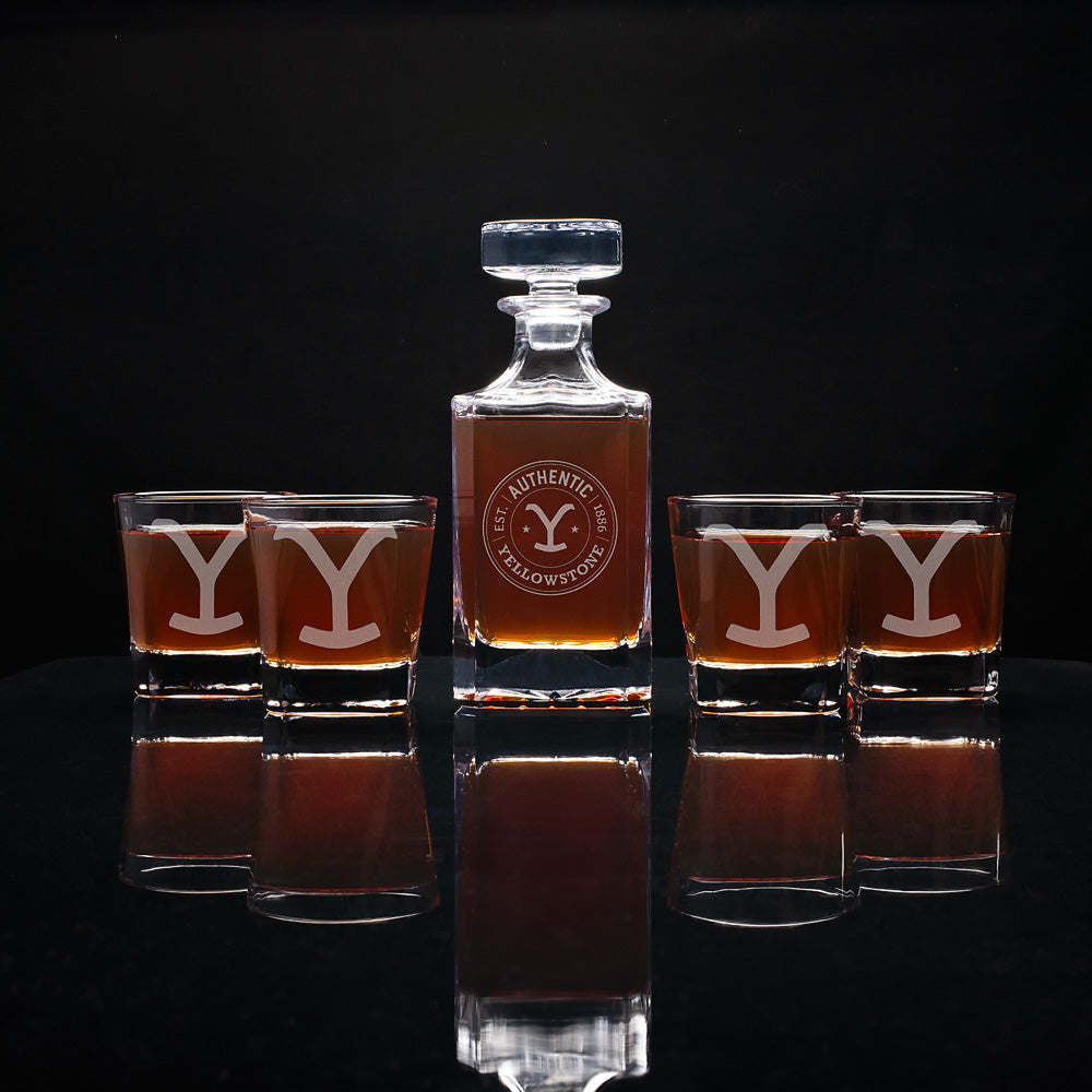 Yellowstone Authentic Y Logo Decanter and Rocks Glass Set