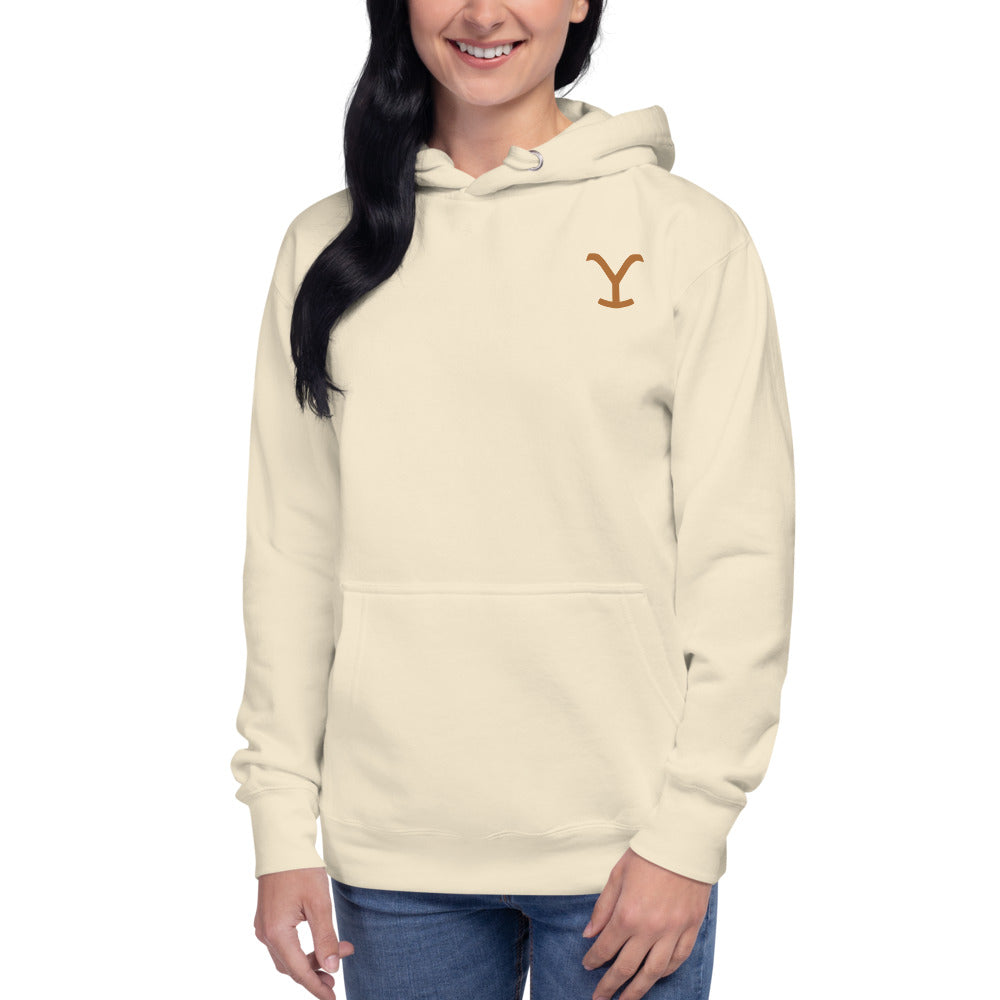 Yellowstone You Live With The Land Unisex Premium Hoodie Bone