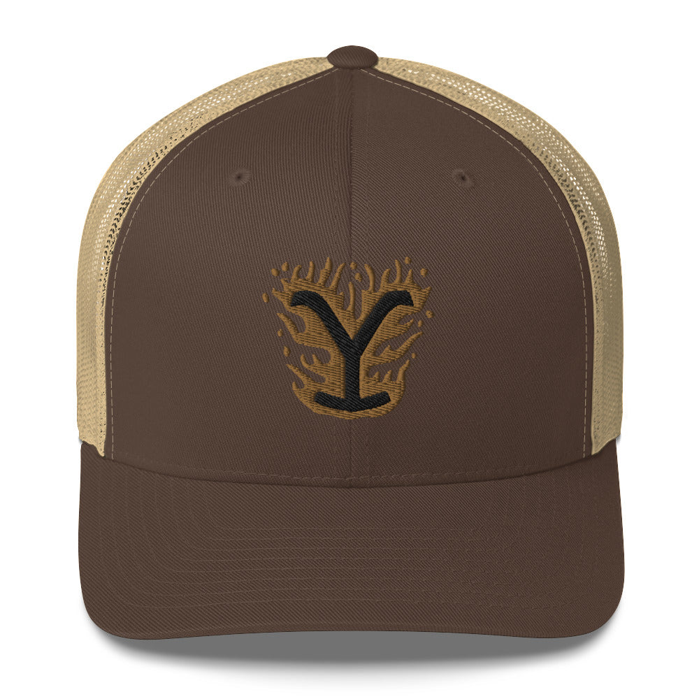 イエローストーン Yellowstone Flaming Logo Retro Trucker Hat
