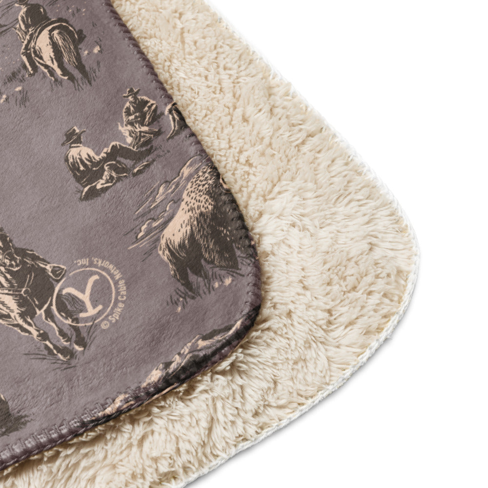 Yellowstone Cowboy Pattern Premium Sherpa Blanket