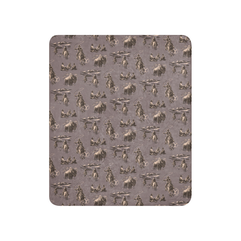 Yellowstone Cowboy Pattern Premium Sherpa Blanket