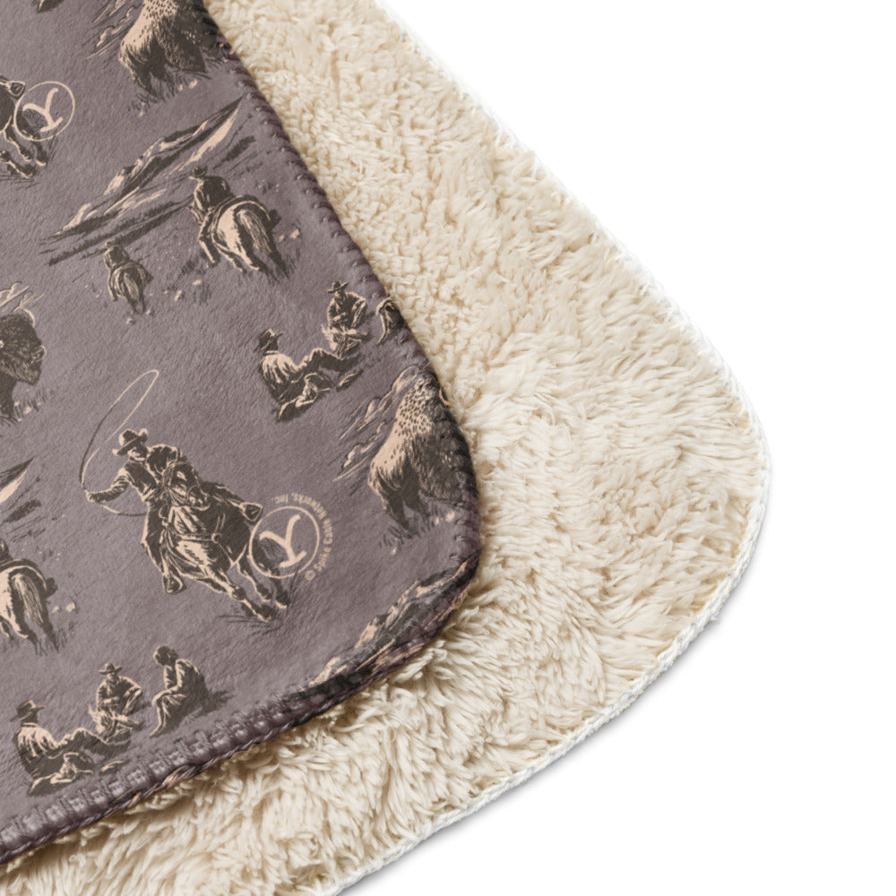 Yellowstone Cowboy Pattern Premium Sherpa Blanket