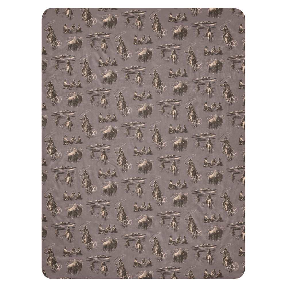 Yellowstone Cowboy Pattern Premium Sherpa Blanket