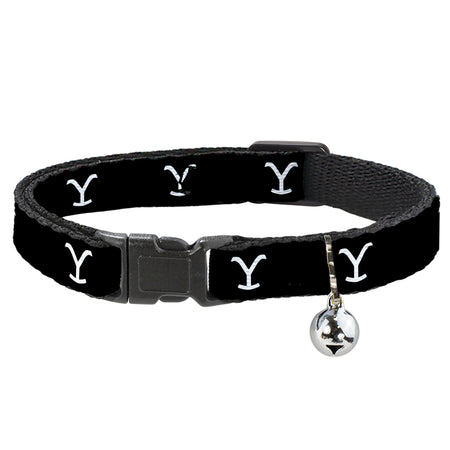 Yellowstone Y Logo Black and White Breakaway Cat Collar showing repeating logo design.