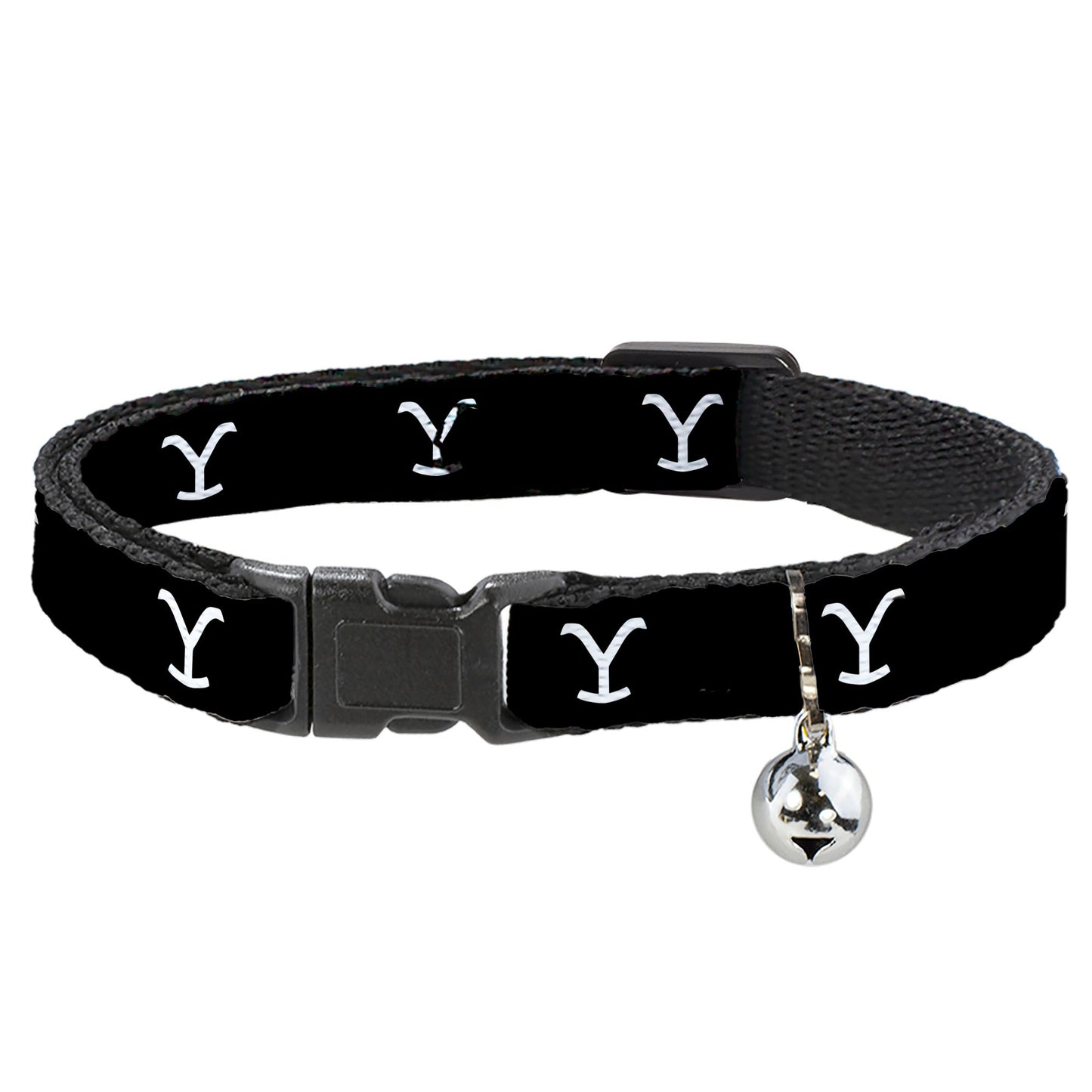 Yellowstone Y Logo Black and White Breakaway Cat Collar showing repeating logo design.