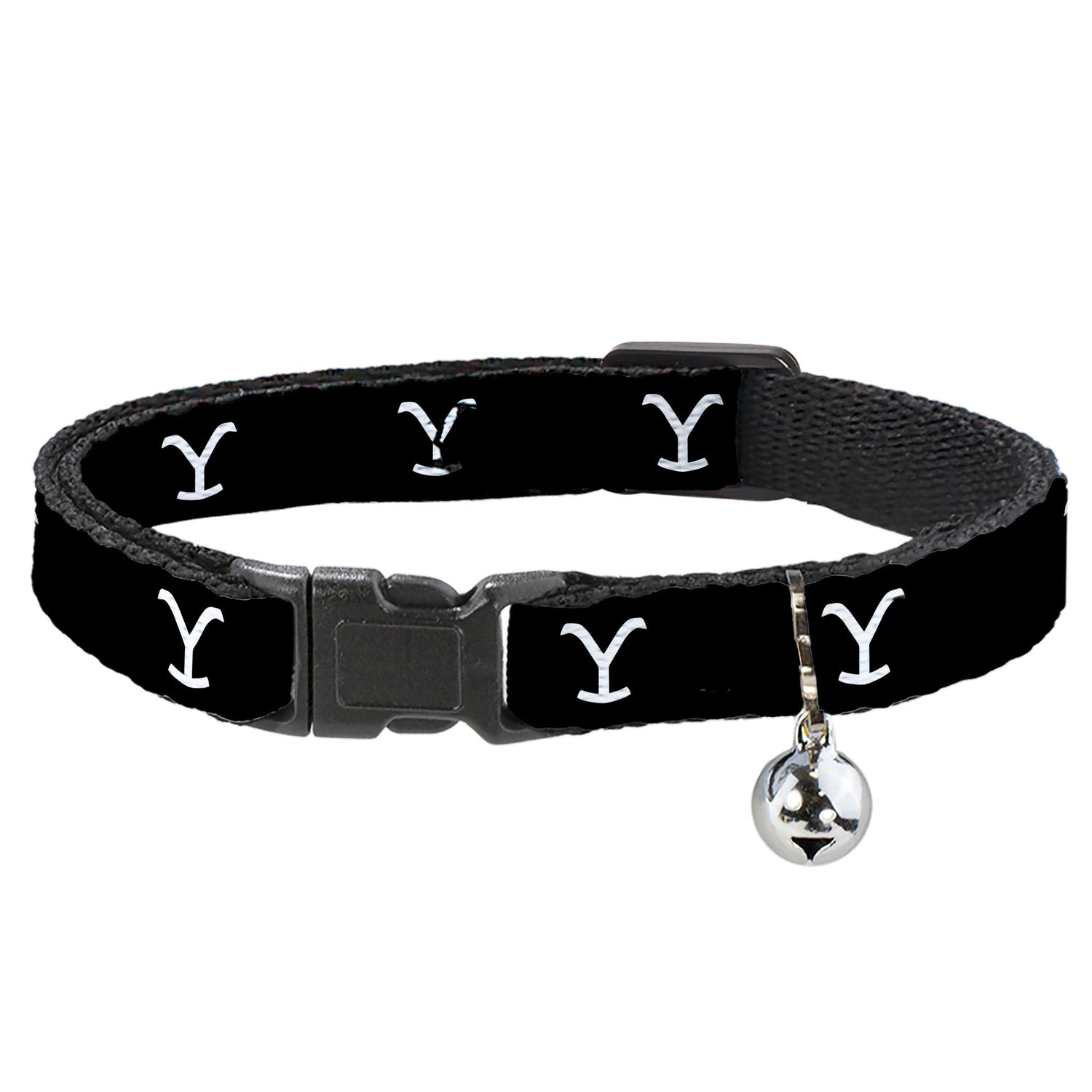 Yellowstone Y Logo Black and White Breakaway Cat Collar showing repeating logo design.