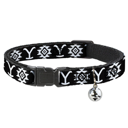 Yellowstone Dutton Ranch and Native American icon breakaway cat collar in black and white