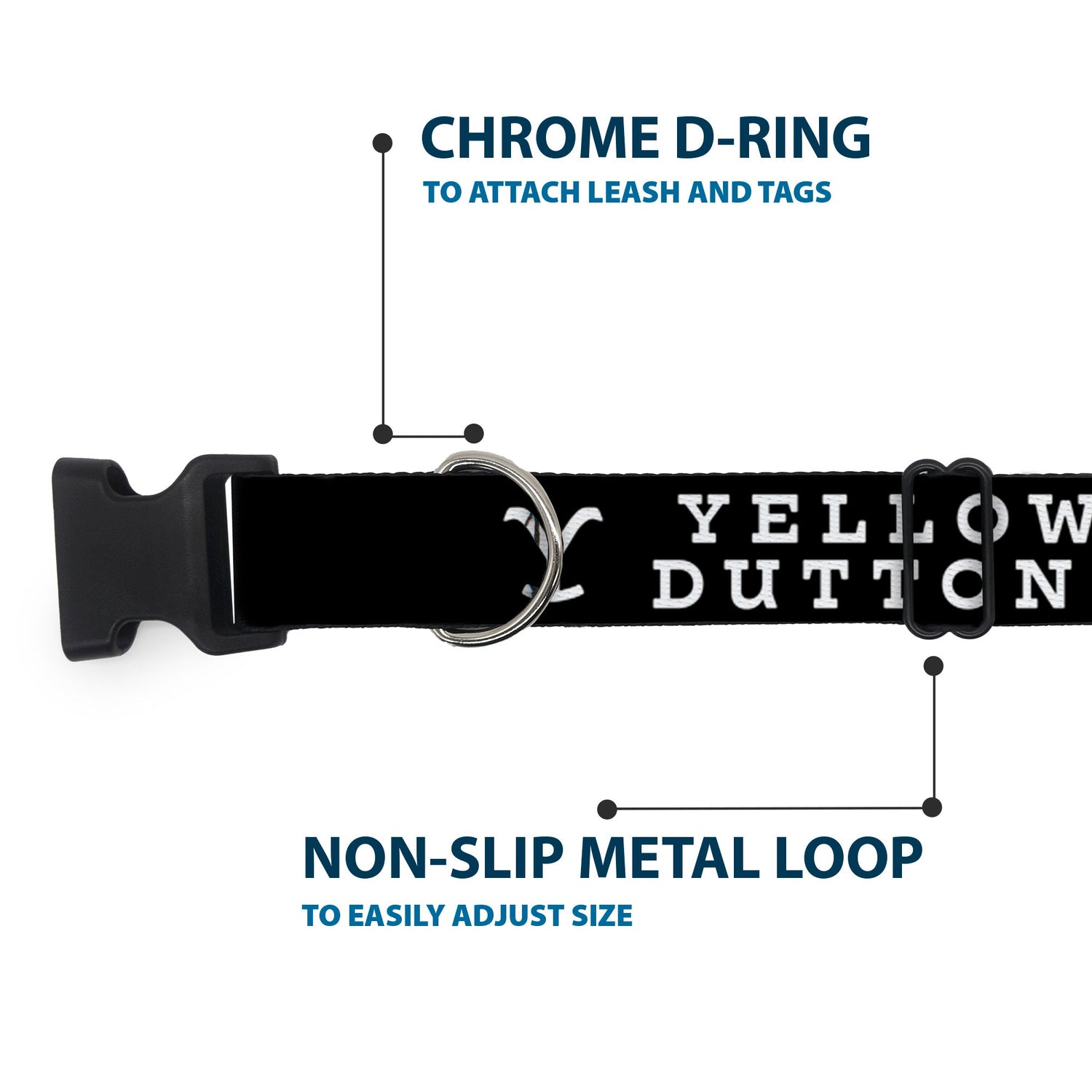 Side-release buckle detail on the official Yellowstone pet collar