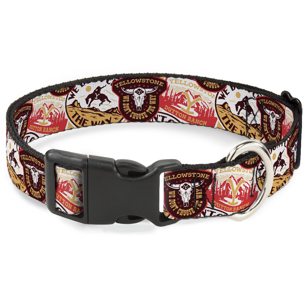 Yellowstone Patches Stacked Design Pet Collar front view