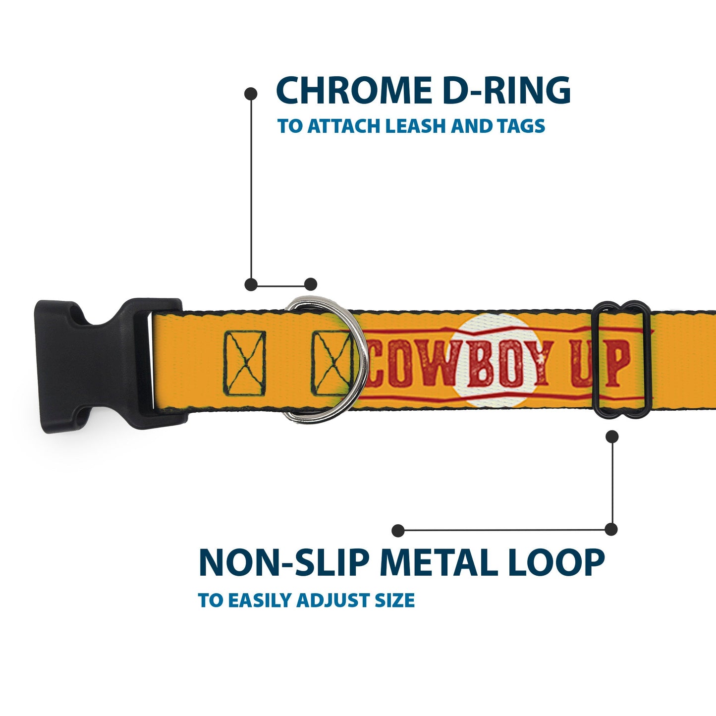 Cowboy Up text on the Yellowstone dog collar