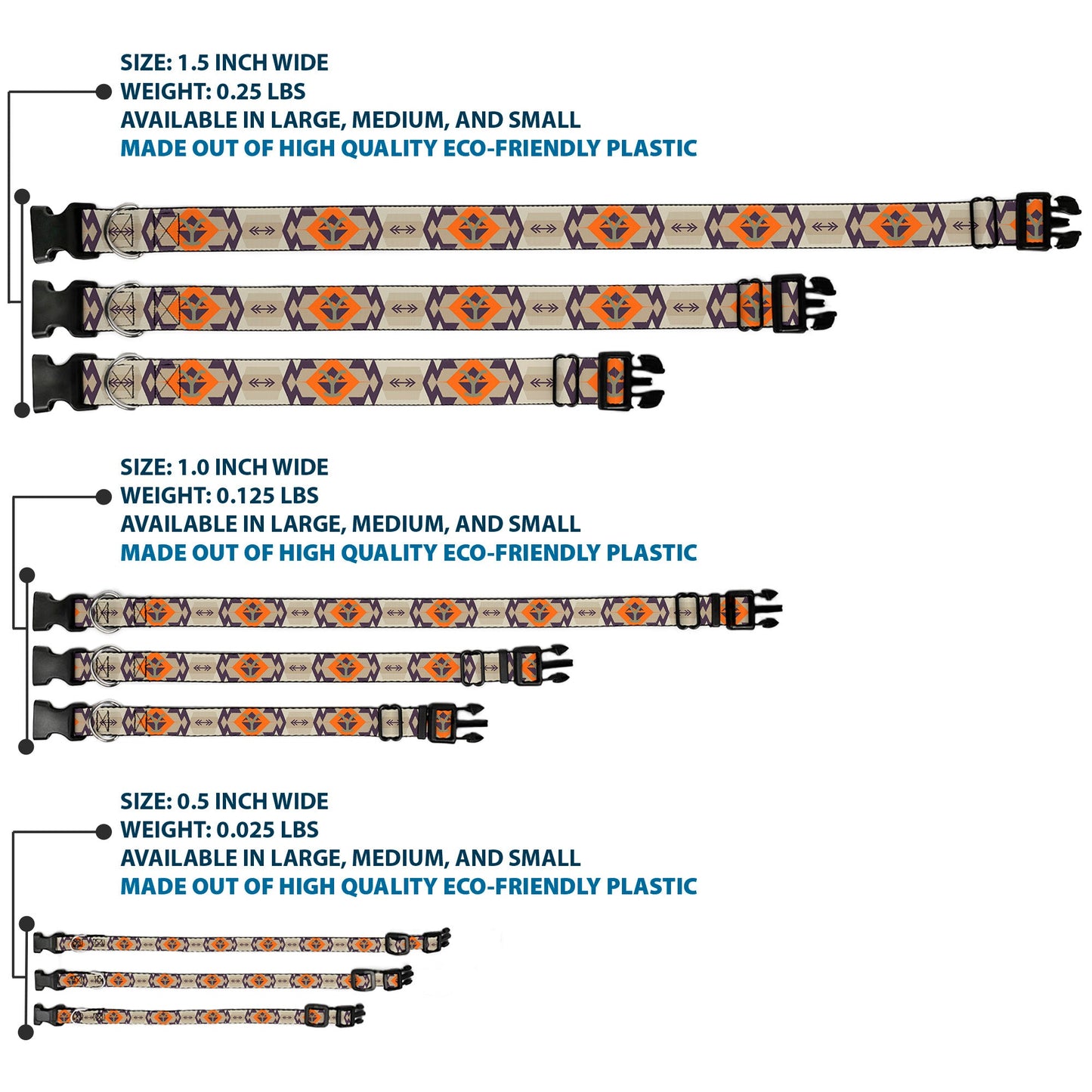 Durable plastic buckle and steel D-ring on Yellowstone collar