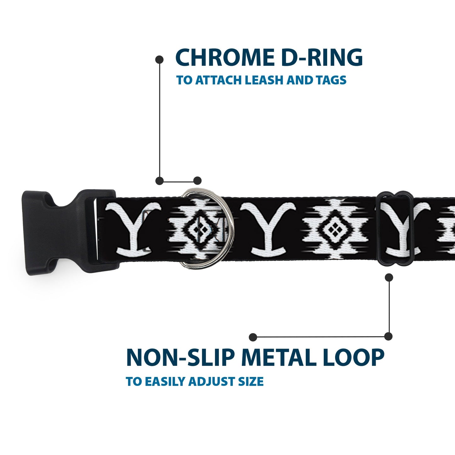 Heavy-duty metal D-ring on the Yellowstone pet collar