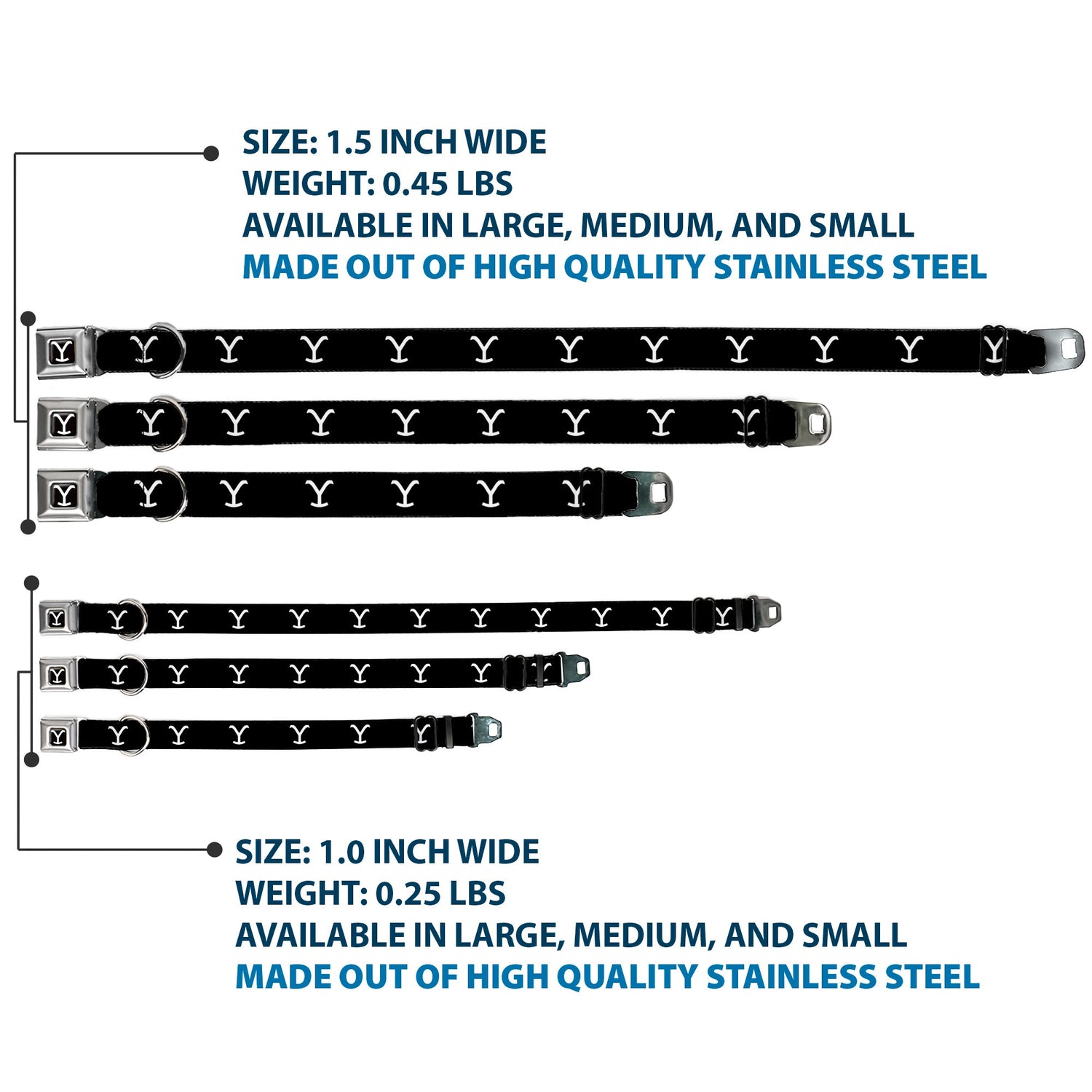 Adjustable strap of the Yellowstone Y logo pet collar in black and white