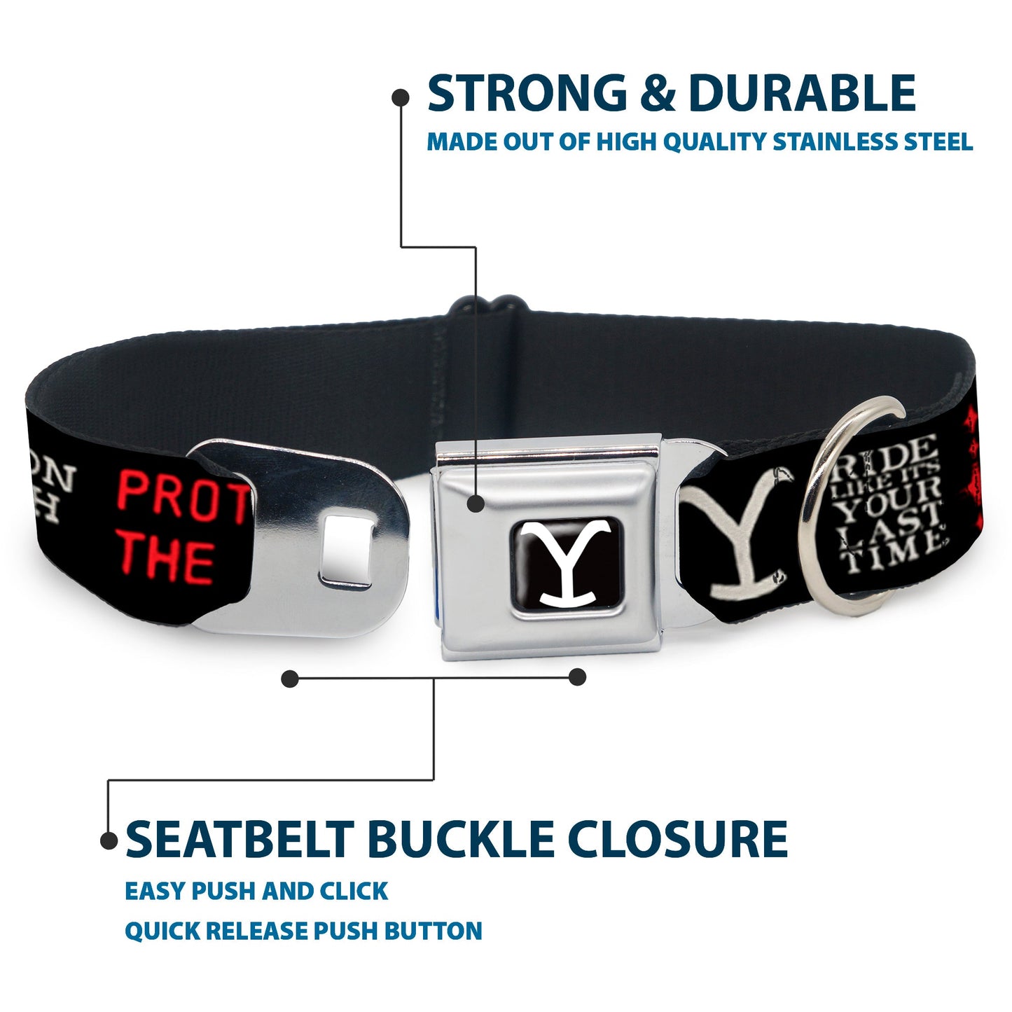 Durable polyester webbing featuring Yellowstone branding for dogs.