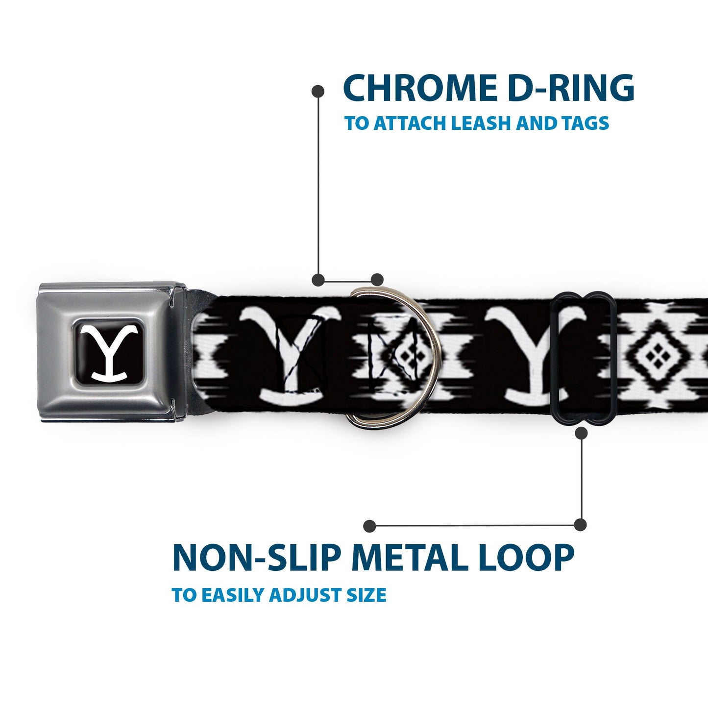 Yellowstone Y Logo Black & White Seatbelt Buckle Dog Collar