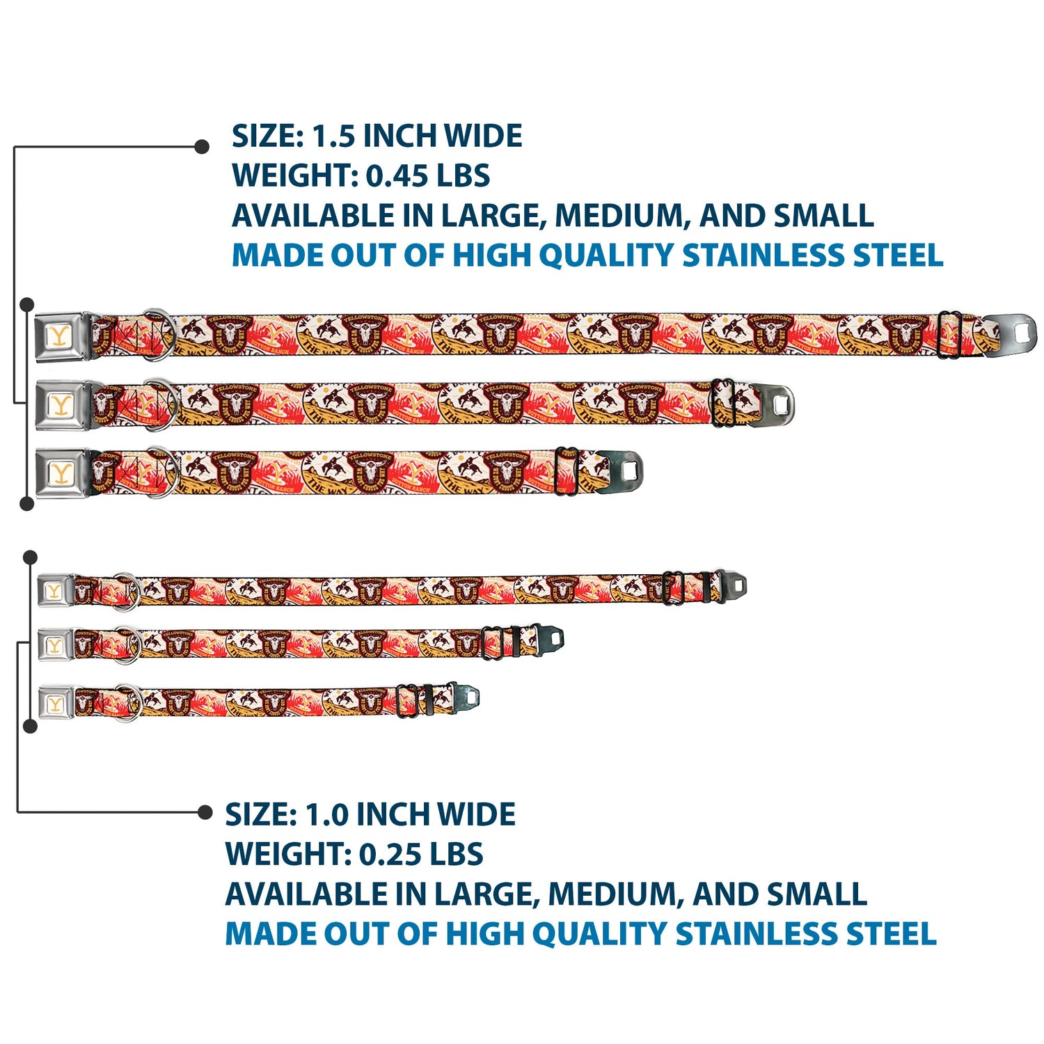 Stacked Yellowstone brand patches design on brown dog collar