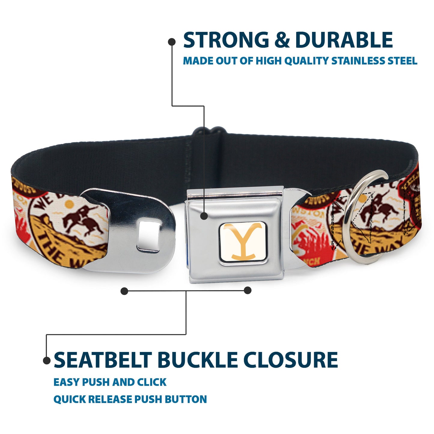 Yellowstone Y logo and heritage color pattern on pet webbing