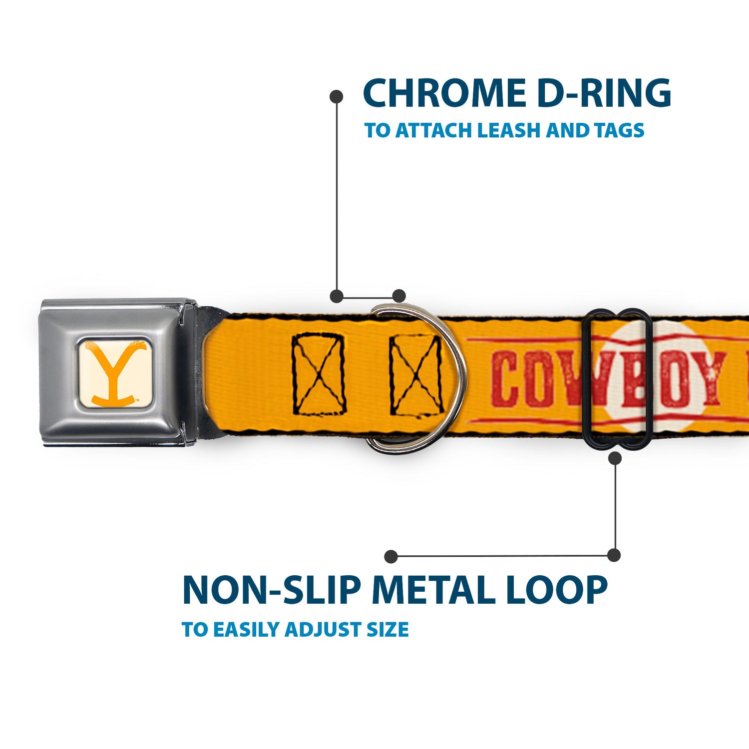 Durable steel D-ring attachment on the high-density polyester Yellowstone collar