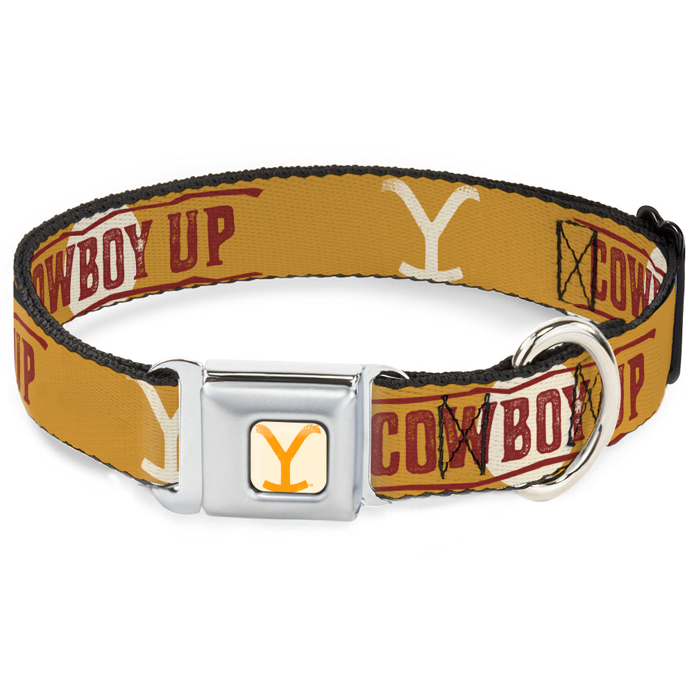 Yellowstone Y Logo Weathered Full Color White and Yellow Seatbelt Buckle Pet Collar