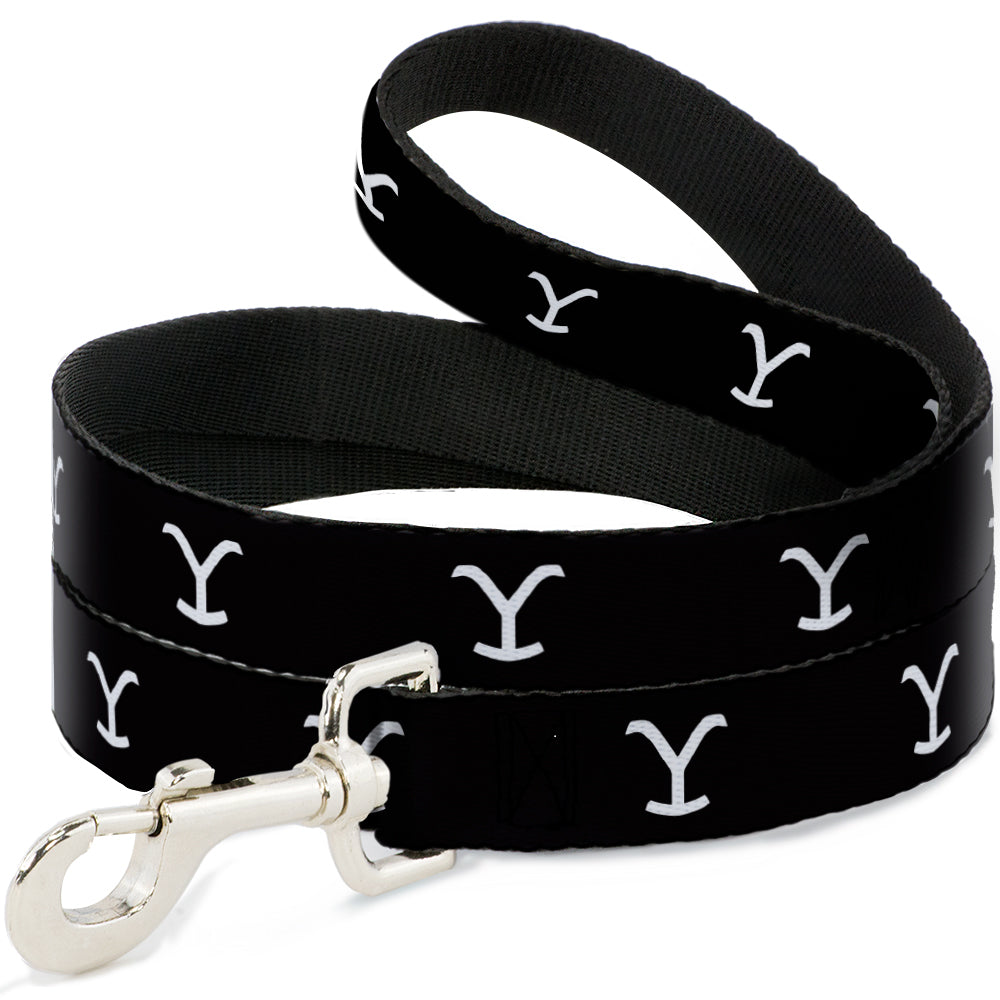 Yellowstone Y Logo Black and White Dog Leash front view