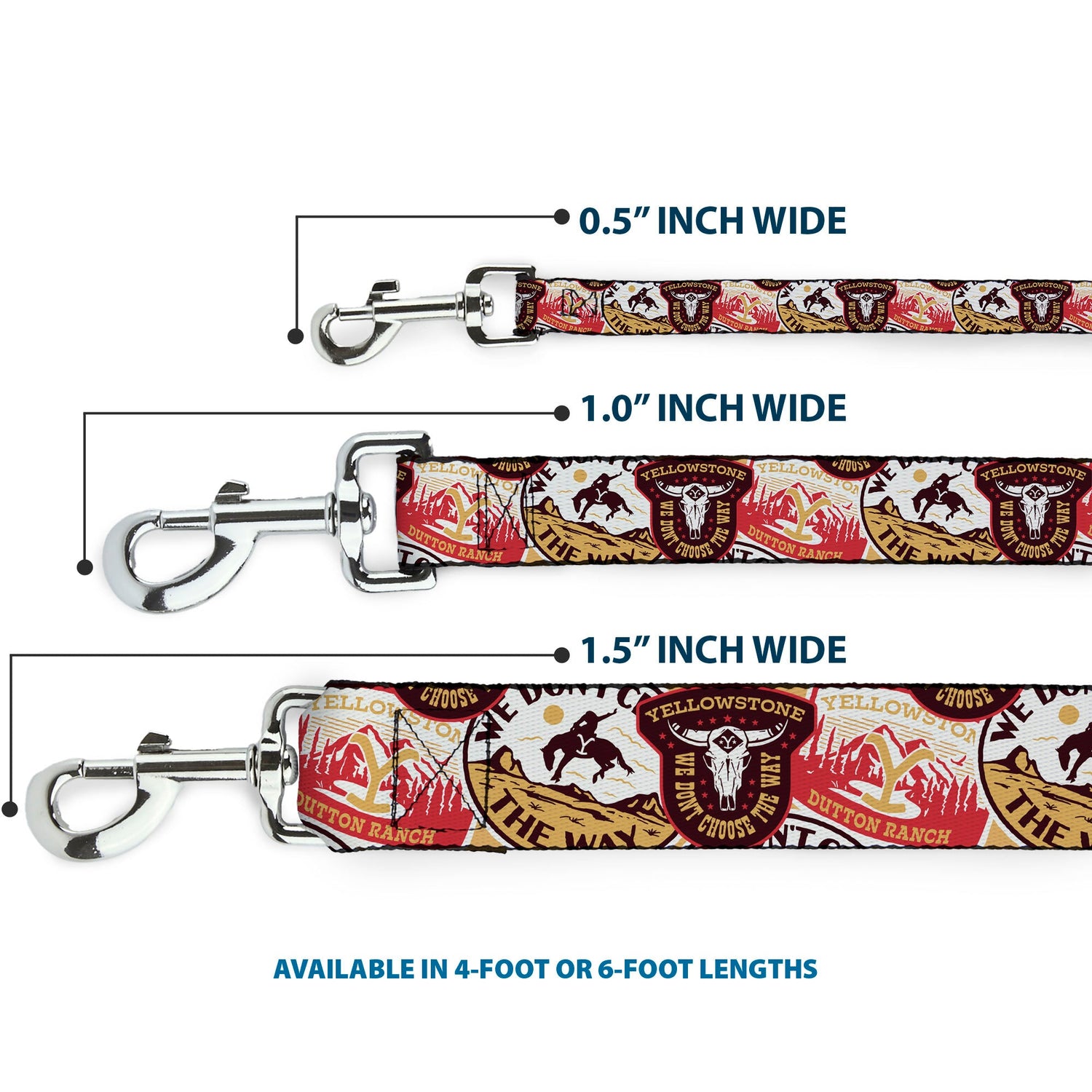 Full length view of the 6-foot Yellowstone Patches Stacked pet leash