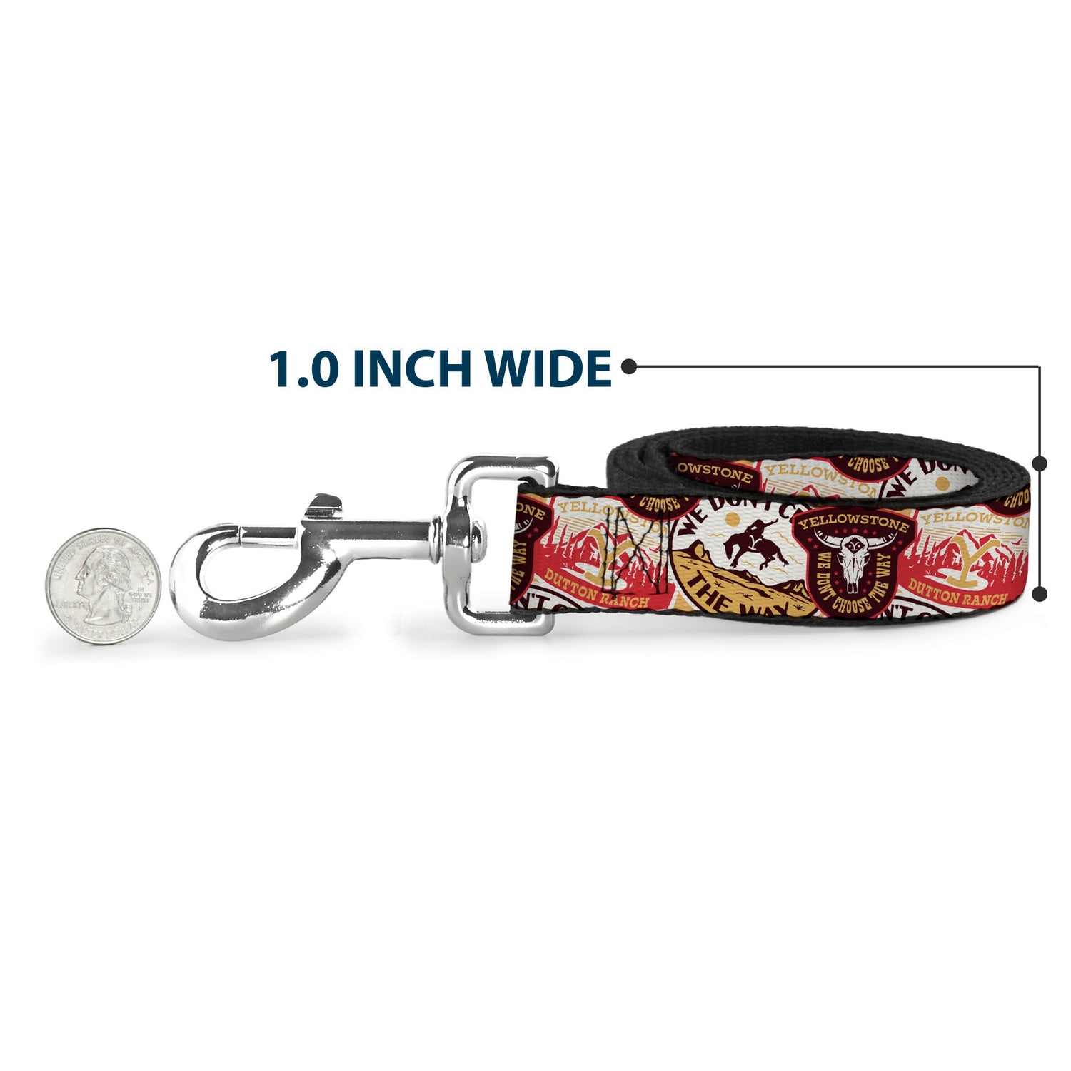 Official Yellowstone branded dog leash in earth tone stacked patch design
