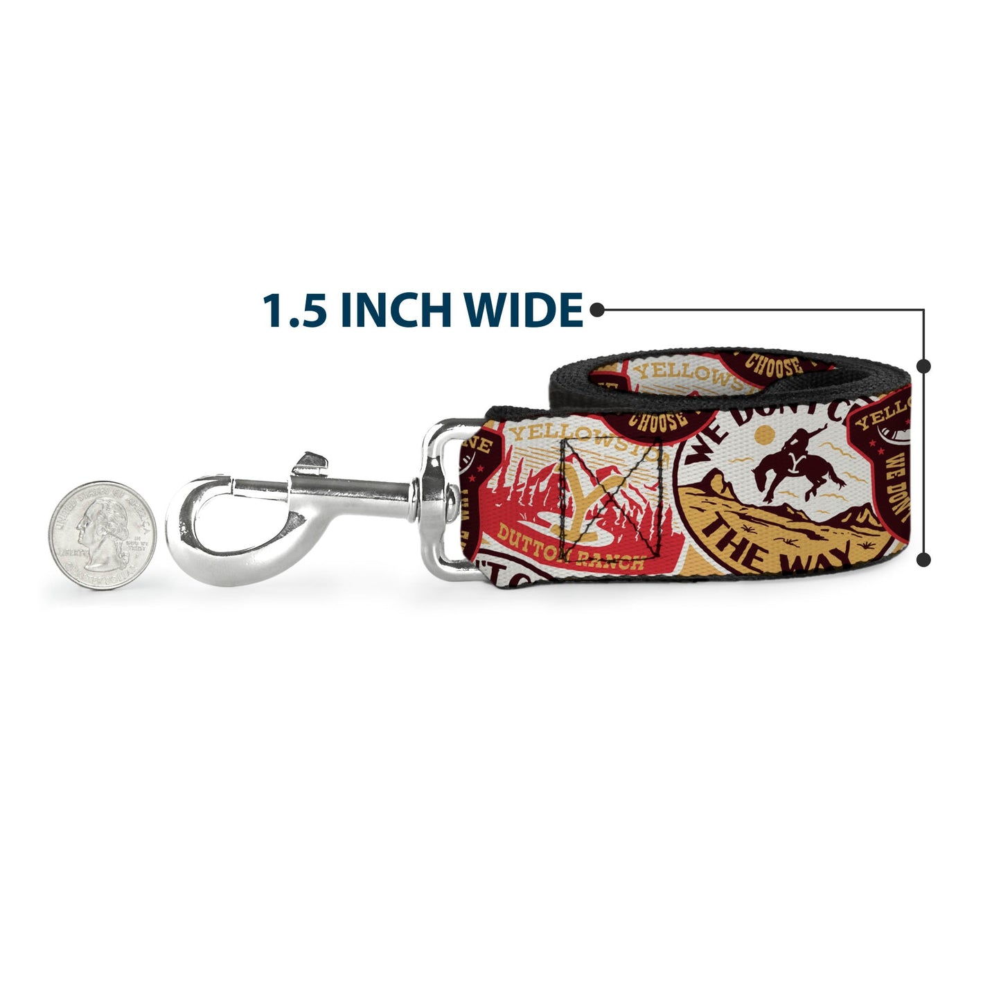 Buckle-Down Yellowstone Patches Stacked leash highlighting heavy duty construction