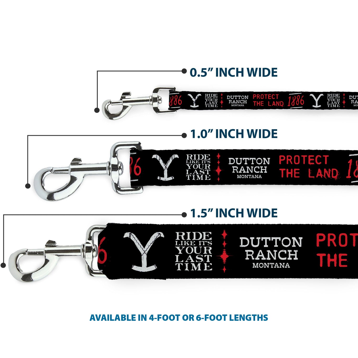 Detailed view of the Dutton Ranch 1886 icons printed on the durable nylon webbing