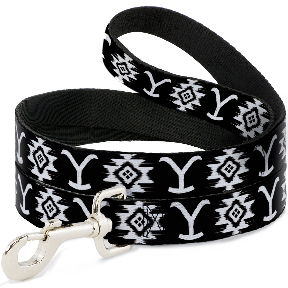 Yellowstone Dutton Ranch and Native American Icons black and white dog leash