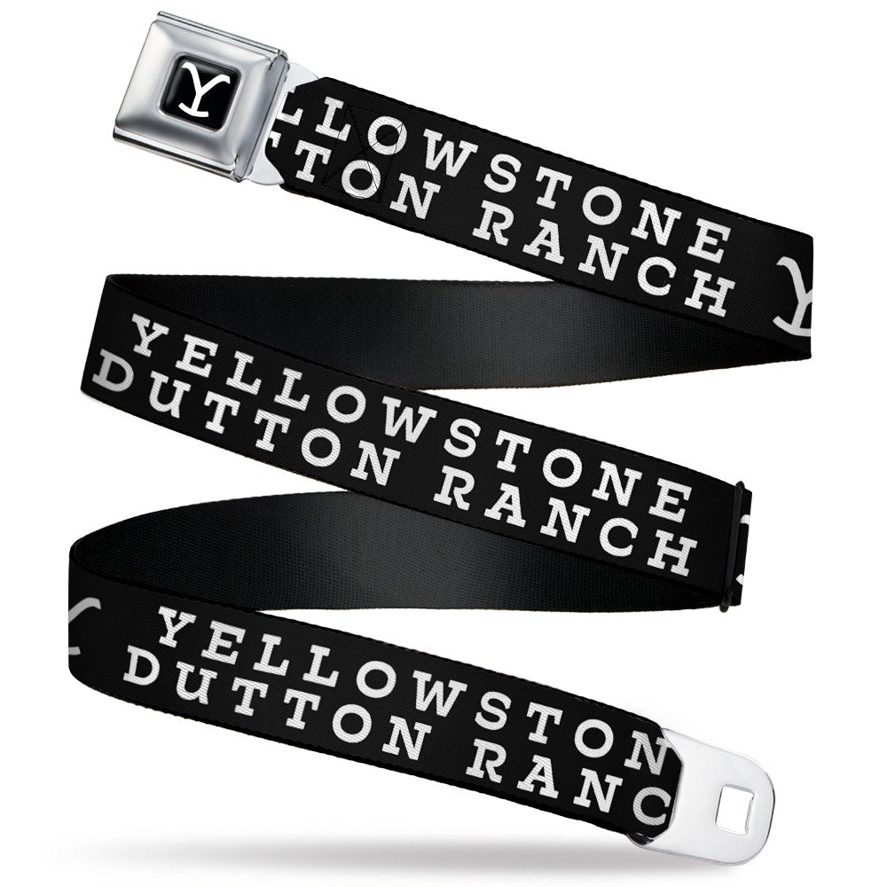 Yellowstone Y Logo Full Color Black and White Seatbelt Belt shown flat