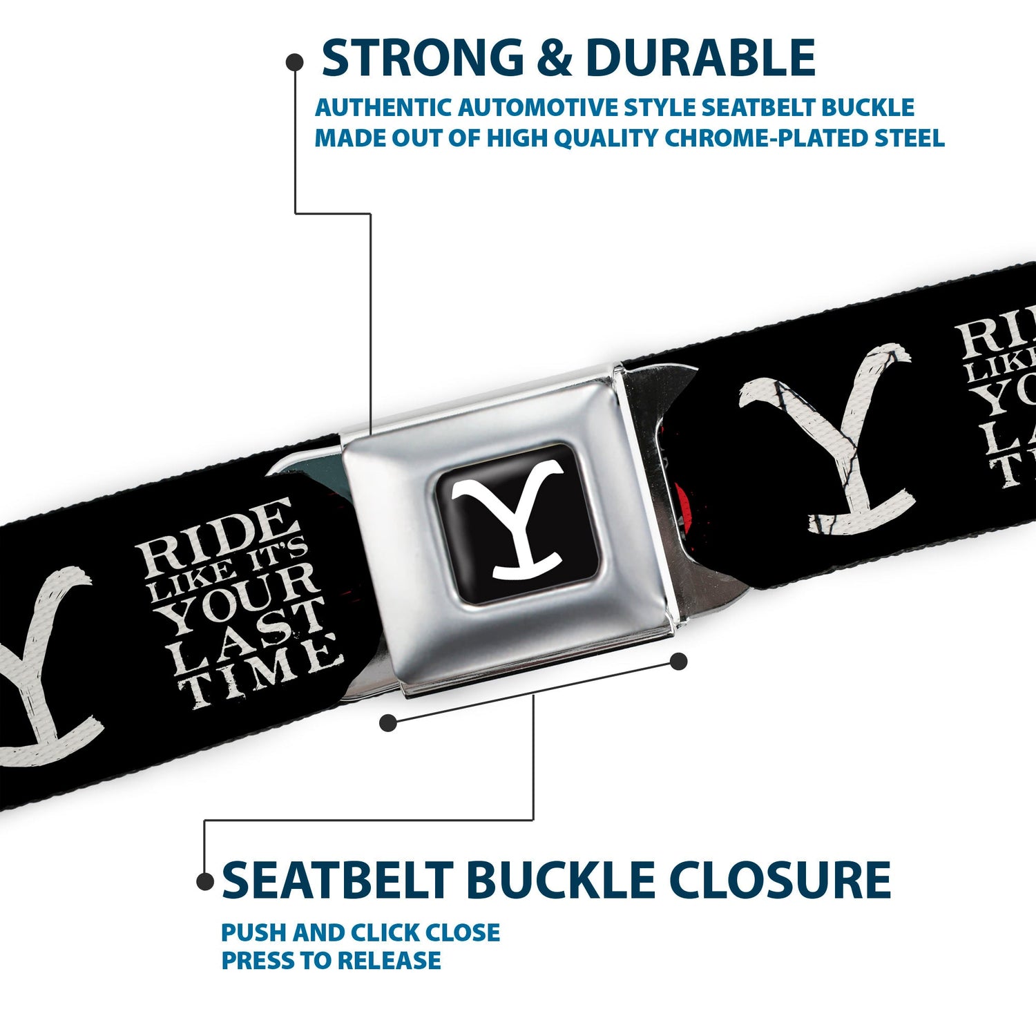 Yellowstone seatbelt belt being worn through denim jeans loops