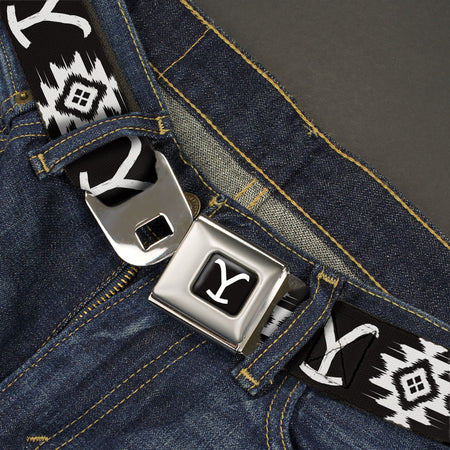 Close up of the authentic seatbelt buckle release with Y logo