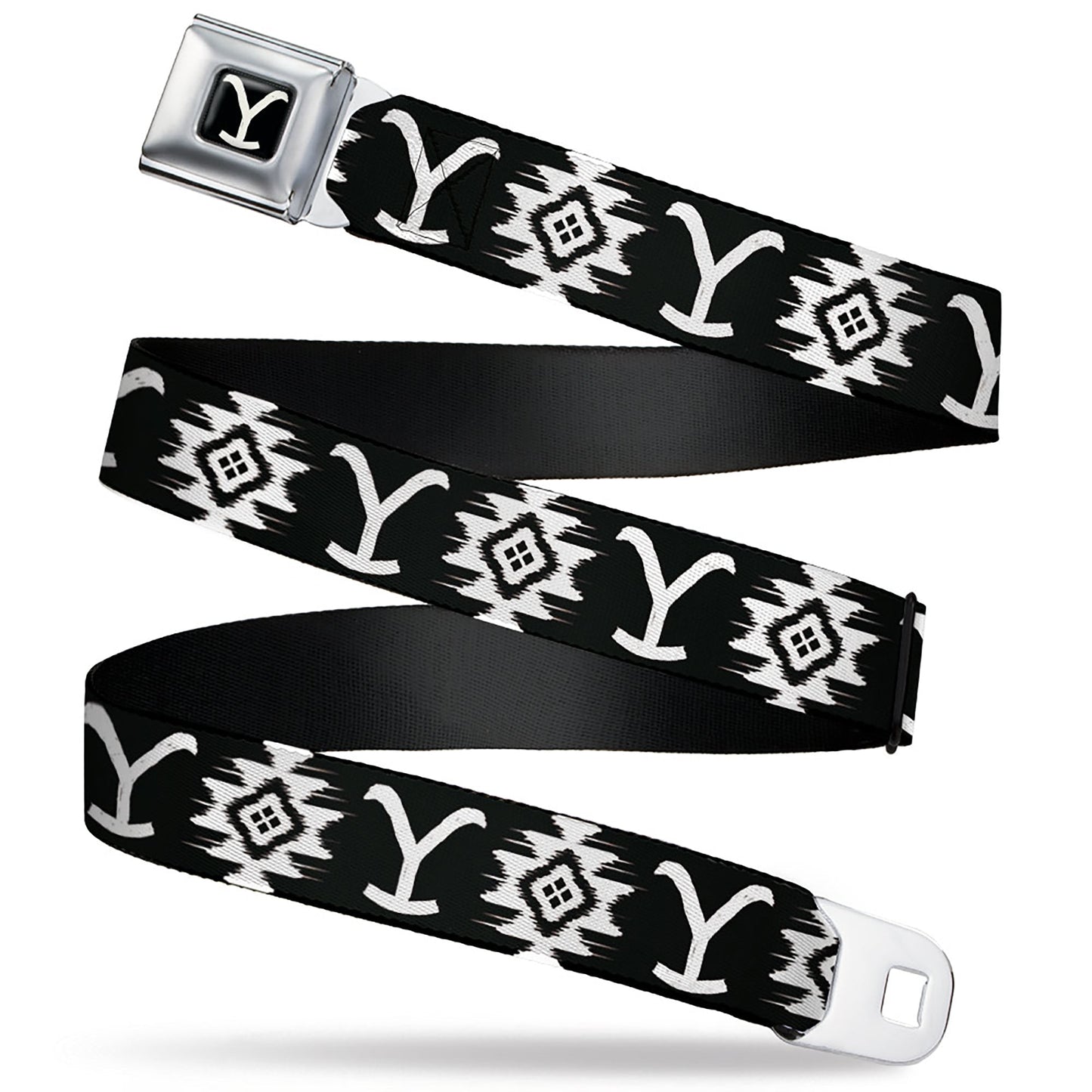 Yellowstone Y Logo seatbelt belt in black and white