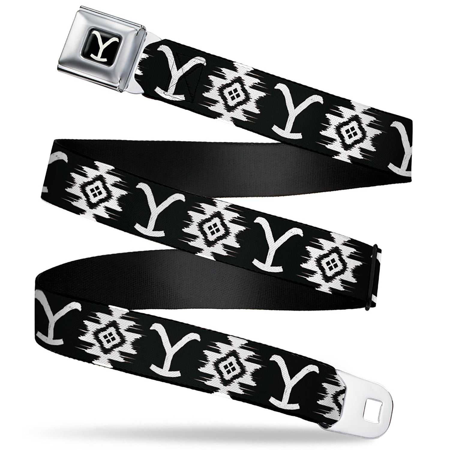 Yellowstone Y Logo seatbelt belt in black and white