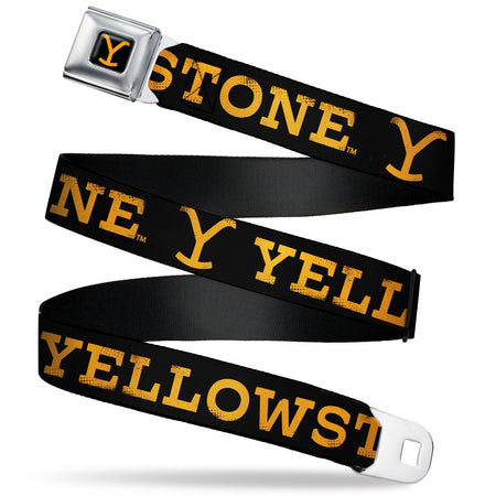 Yellowstone Y logo seatbelt belt in black and orange.