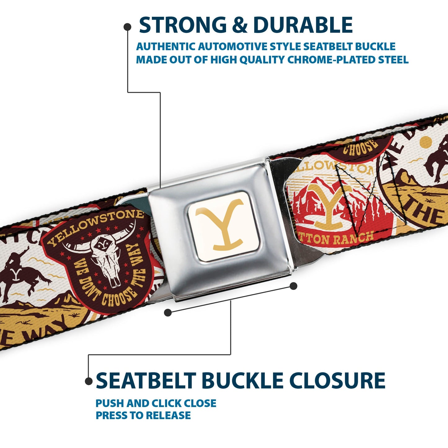 Full view of the Yellowstone Patches Stacked design belt