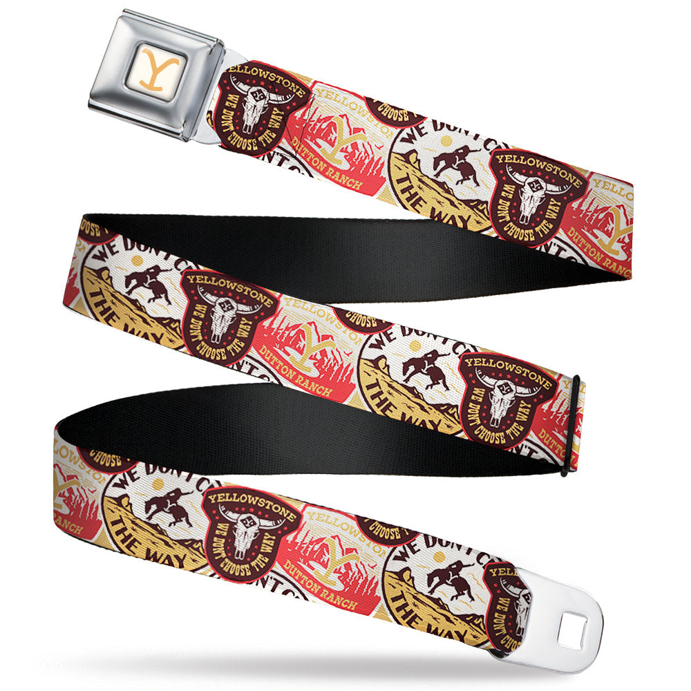 Yellowstone Y Logo Seatbelt Belt with stacked patch design