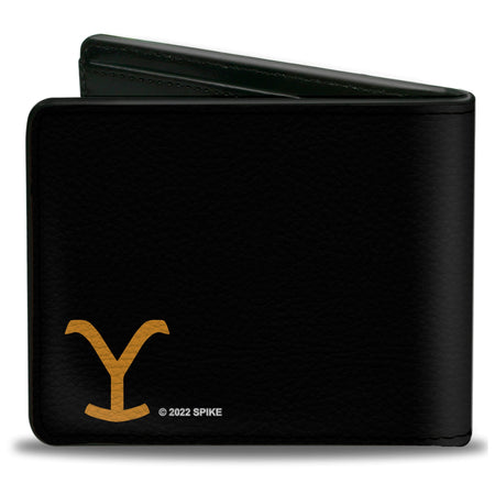 Close-up of the yellow Dutton Ranch logo on the black wallet exterior