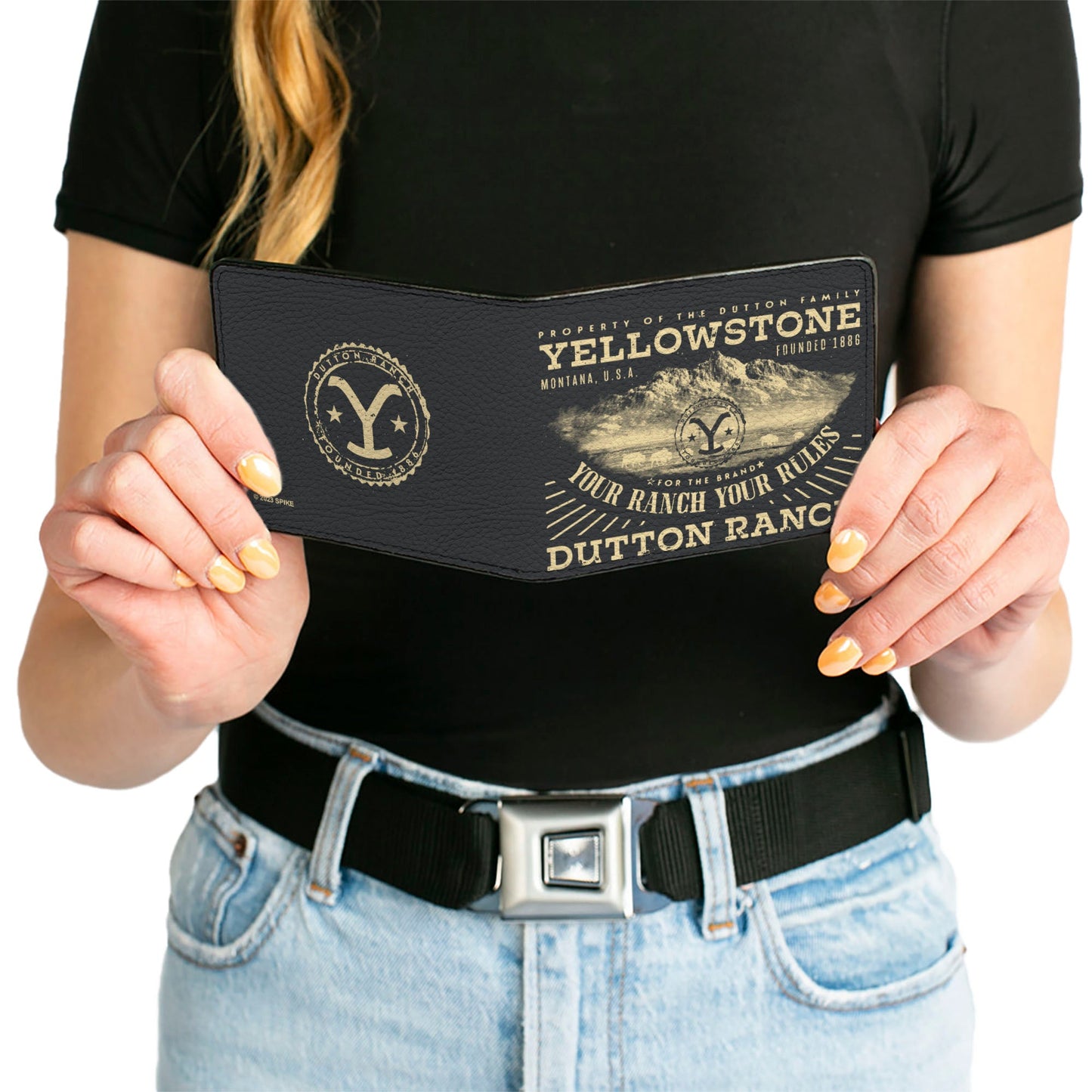 Top view of the open billfold section in the Yellowstone bi-fold