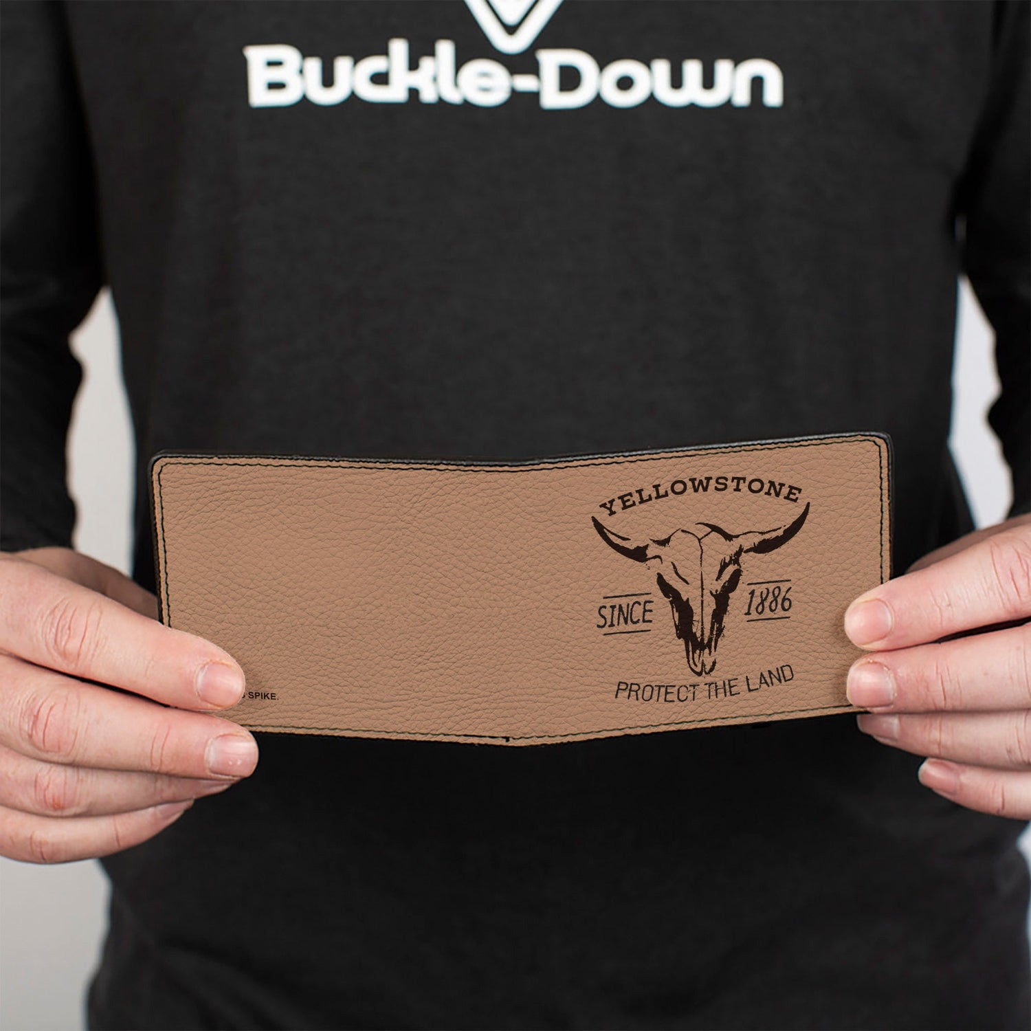 Close-up of the vegan leather texture and durable stitching