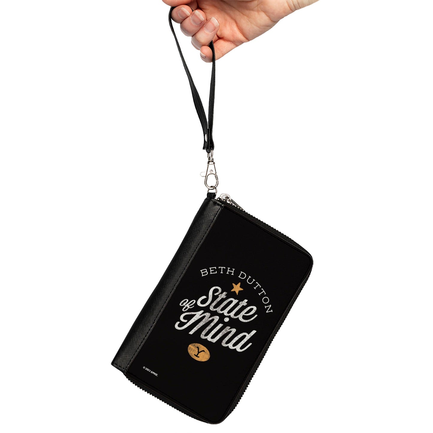 Back view showing the black, white, and tan design of the Beth Dutton wallet.