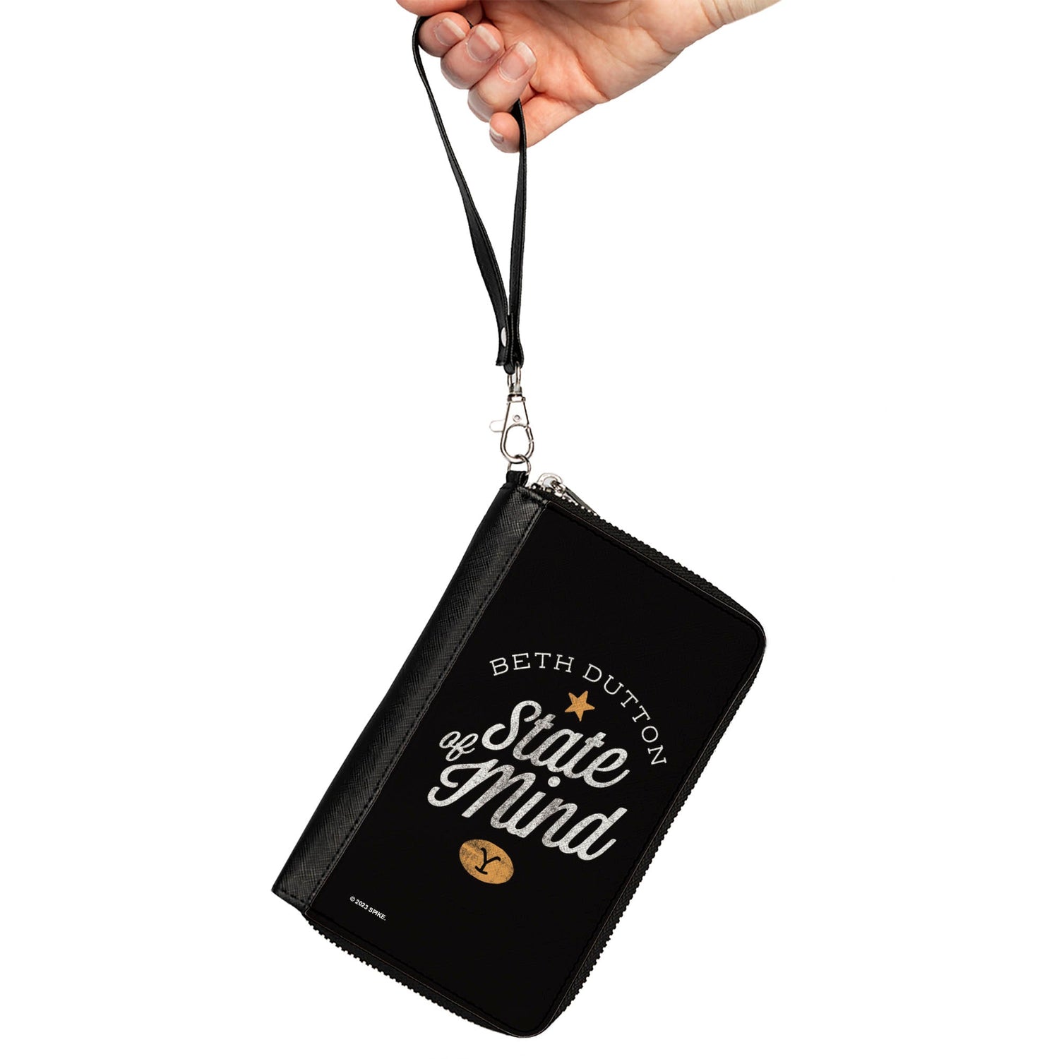 Back view showing the black, white, and tan design of the Beth Dutton wallet.