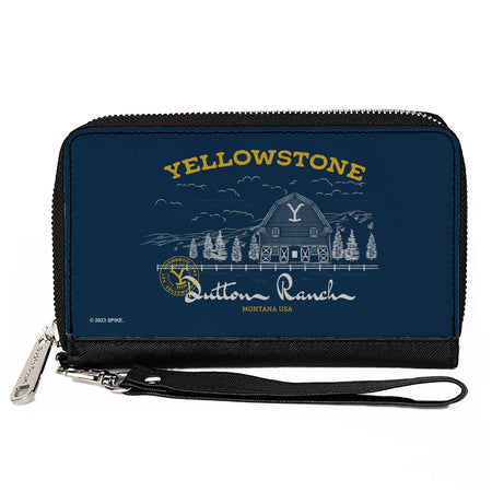 Front view of Yellowstone Dutton Ranch landscape blue wallet.