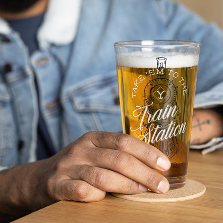 Yellowstone Take 'Em To The Train Station Pint Glass