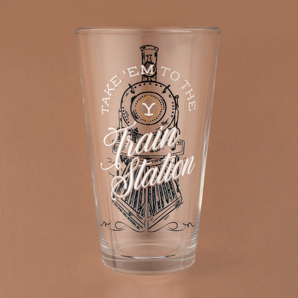 Yellowstone Take 'Em To The Train Station Pint Glass