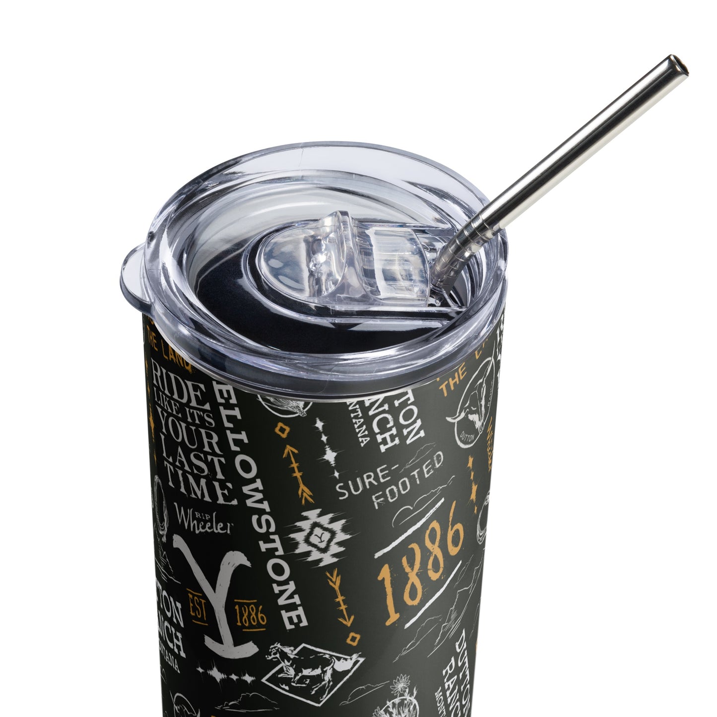 Yellowstone Logo Pattern Stainless Steel Tumbler with Straw